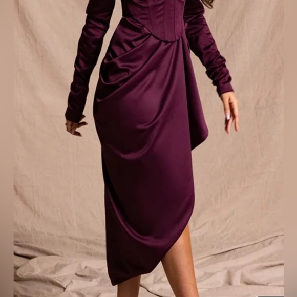 PrettyLittleThing Dresses & Skirts - NWT PRETTYLITTLETHING PLT Plum Constructed Satin Draped Fancy Midi Skirt Size 8